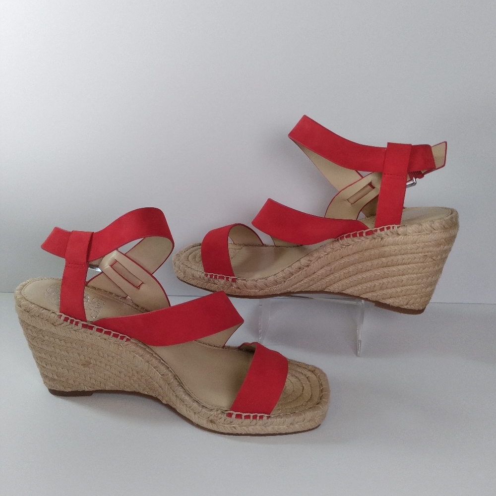 Vince Camuto Martissy Suede Espadrille Wedge Strappy Sandals Razz Red Size 9 - Picture 4 of 11